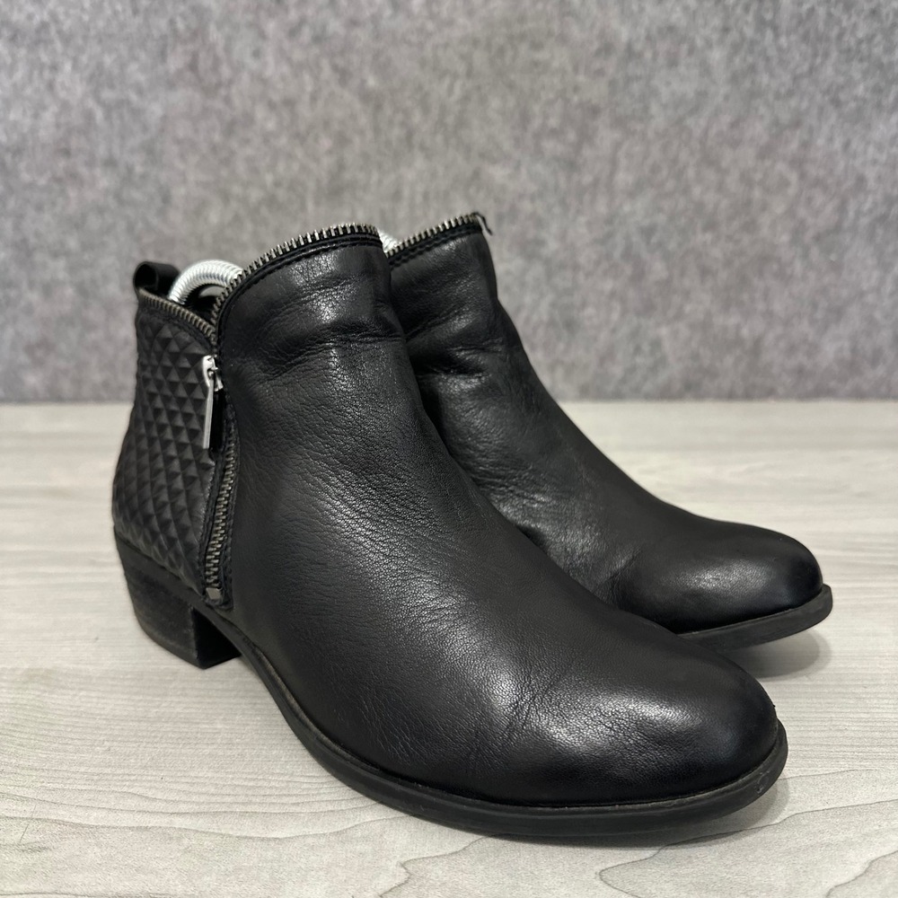 Lucky Brand Bartalino Booties Women‎ 8.5 Black Leather Quilted Zip Ankle Boots